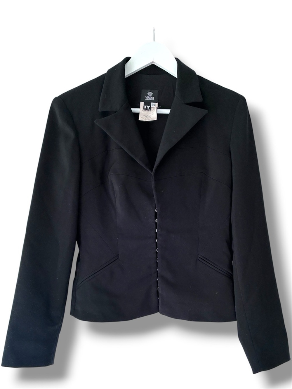 VERSACE JEANS COUTURE Black Tailored Hook-and-Eye Blazer Jacket size IT44